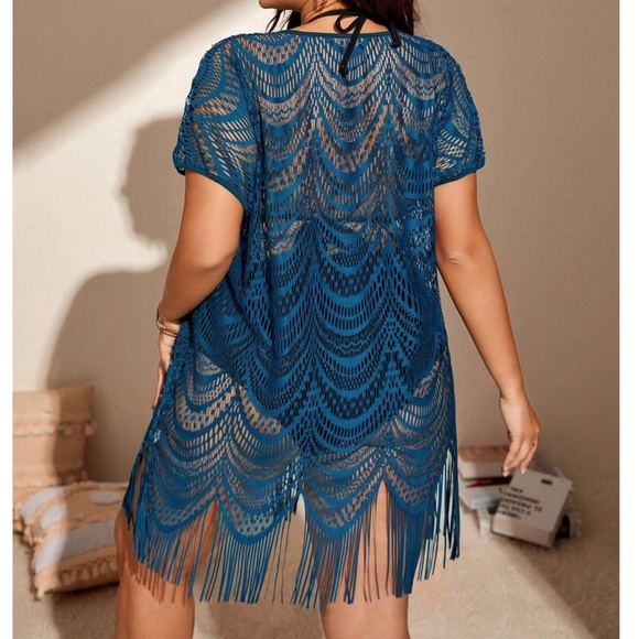Plus Semi Sheer Short Sleeve Beach Cover up Dress - Picture 3 of 10